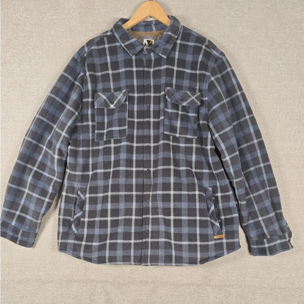 Voyager Mens 2XL Blue Plaid Sherpa Lined Fleece‎ Shirt Jacket Snap Front Shacket